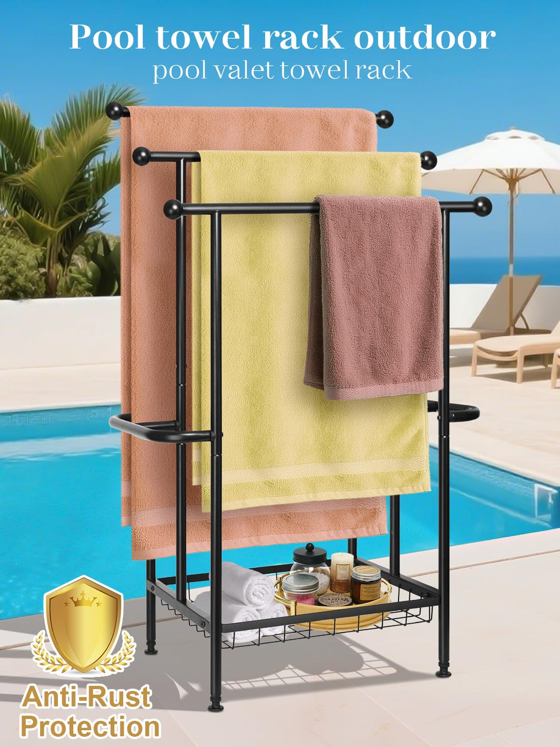 Freestanding Towel Rack for Bathroom &amp; Outdoor, 3-Tier