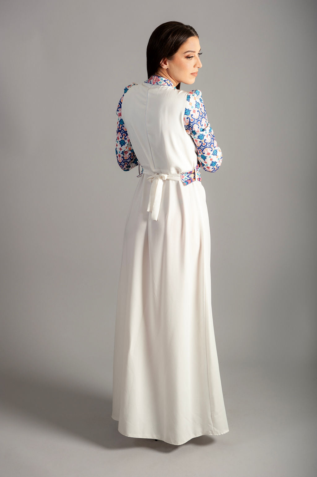 Embroidery White Dress with a mesmerizing blue and purple pattern - Tradition and Contemporary Elegance