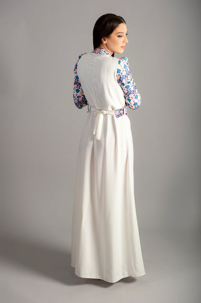 Embroidery White Dress with a mesmerizing blue and purple pattern - Tradition and Contemporary Elegance