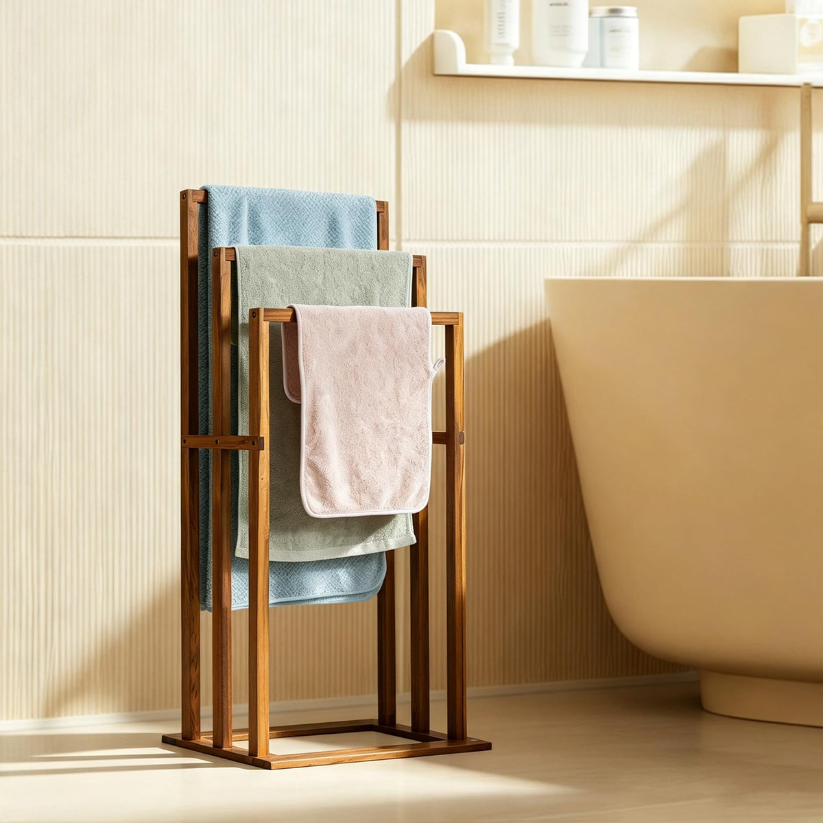 Freestanding Wood 3-Bar Rack Stand