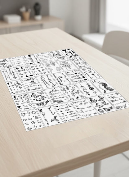 30 sheets - Waterproof Temporary Body Tattoos - Black Aesthetic Series - Decorative Tattoos - Small Designs Suitable For Fingers And The Neck