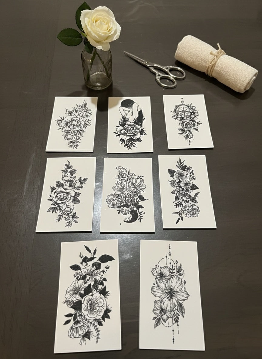 Temporary Tattoo Trace of Roses and Stars Tattoos Mimicking the Pulse of Beauty 8pcs