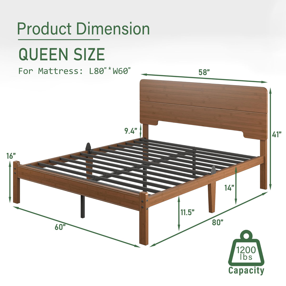 Queen Size Bamboo Wood Platform Bed Frame