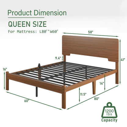 Queen Size Bamboo Wood Platform Bed Frame