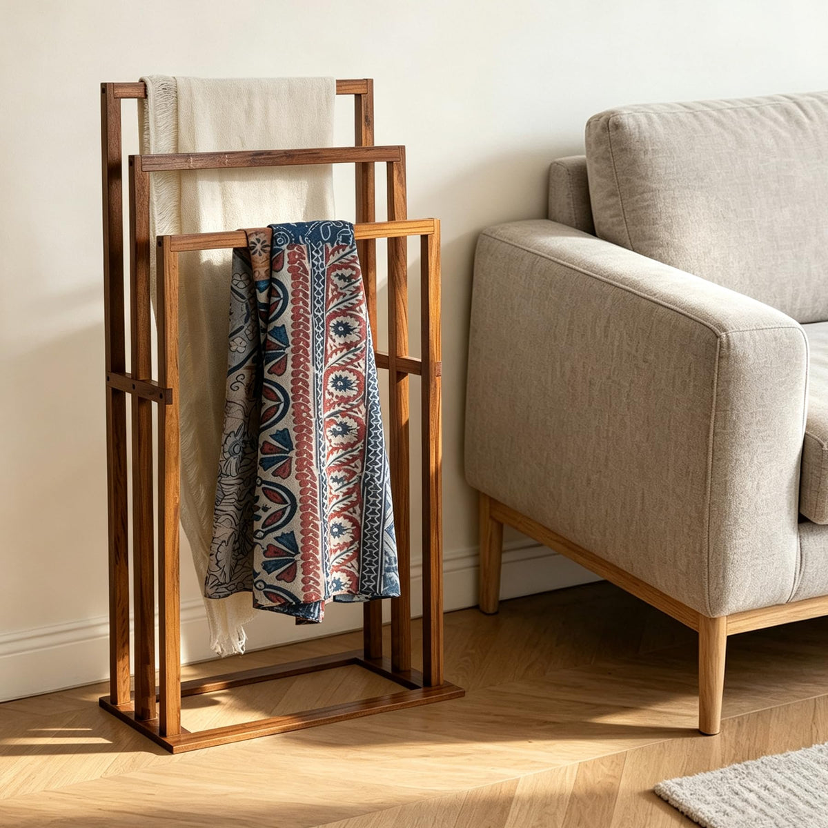 Freestanding Wood 3-Bar Rack Stand
