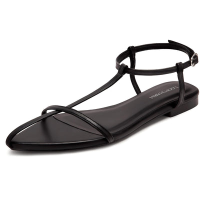 Women's Black Strappy Flat Sandals