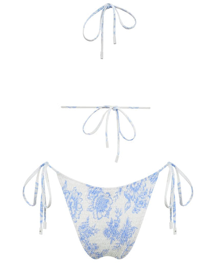 Smocked Triangle Bikini Set -  Two Piece Bathing Suit