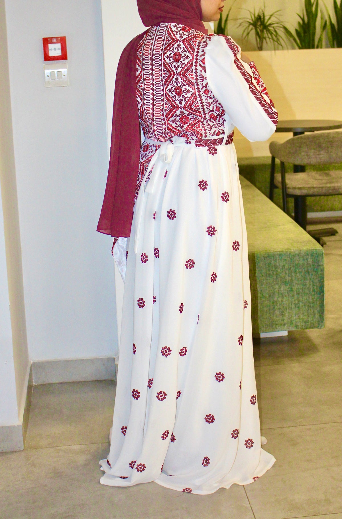 White patterned dress - embroidered - Royal Crimson Heritage Gown
Ethereal Layers & Artisan Embroidery