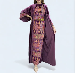 Two-Piece Embroidered Velvet Dress With A Waist Belt For Added Elegance - Stun In Our Soft And Charming Embroidered