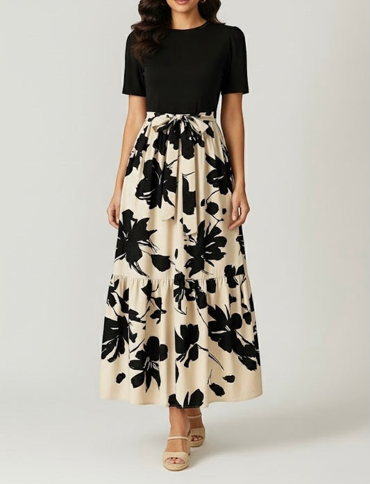 Black & Bloom Maxi Dress- Women Dress
