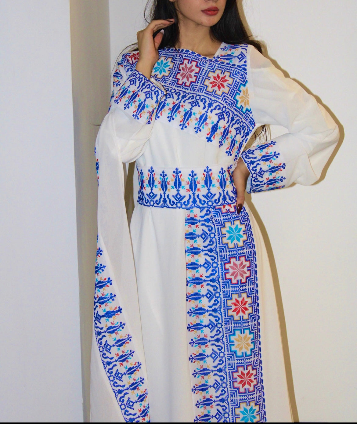 Blue embroidered dress