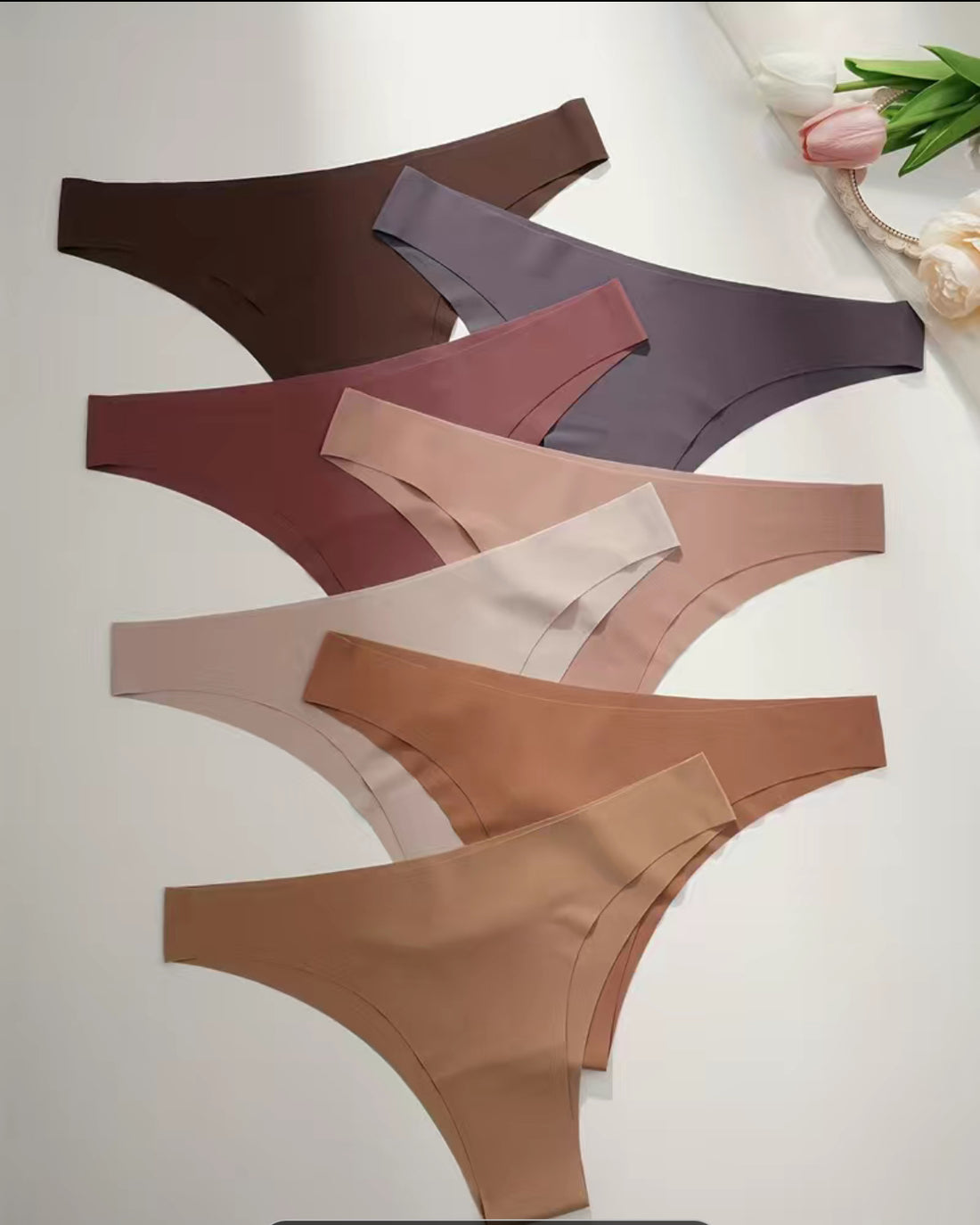 7pcs mixed colors Seamless Solid Thongs, Women&