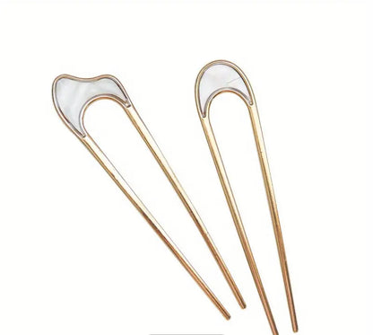 2pcs U Shaped - Hair Pins Metal - Hair Sticks - golden