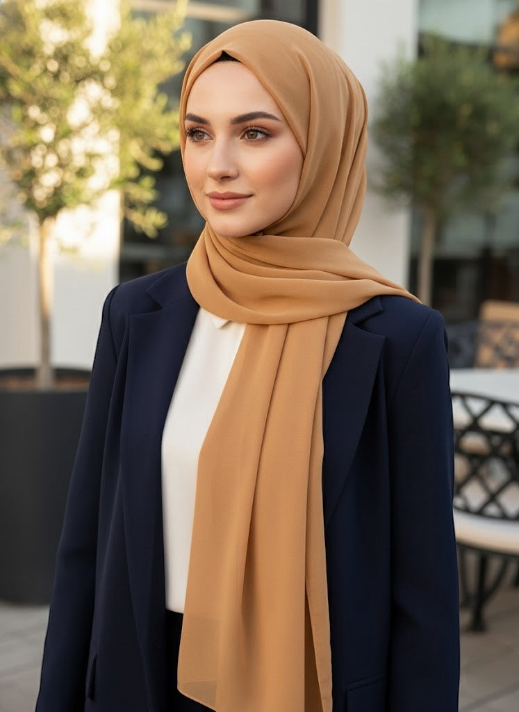 Chiffon Hijab-Comfort shawl - brown