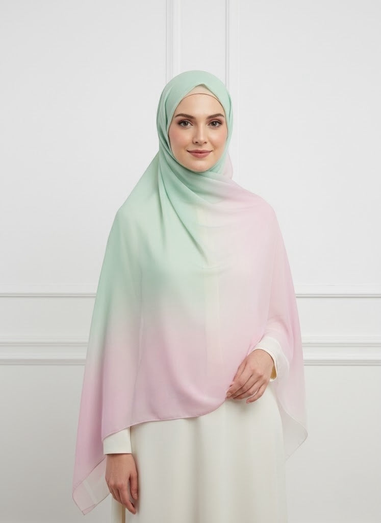Chiffon shawl -hijab - Pink &amp; green