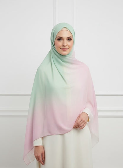 Chiffon shawl -hijab - Pink & green
