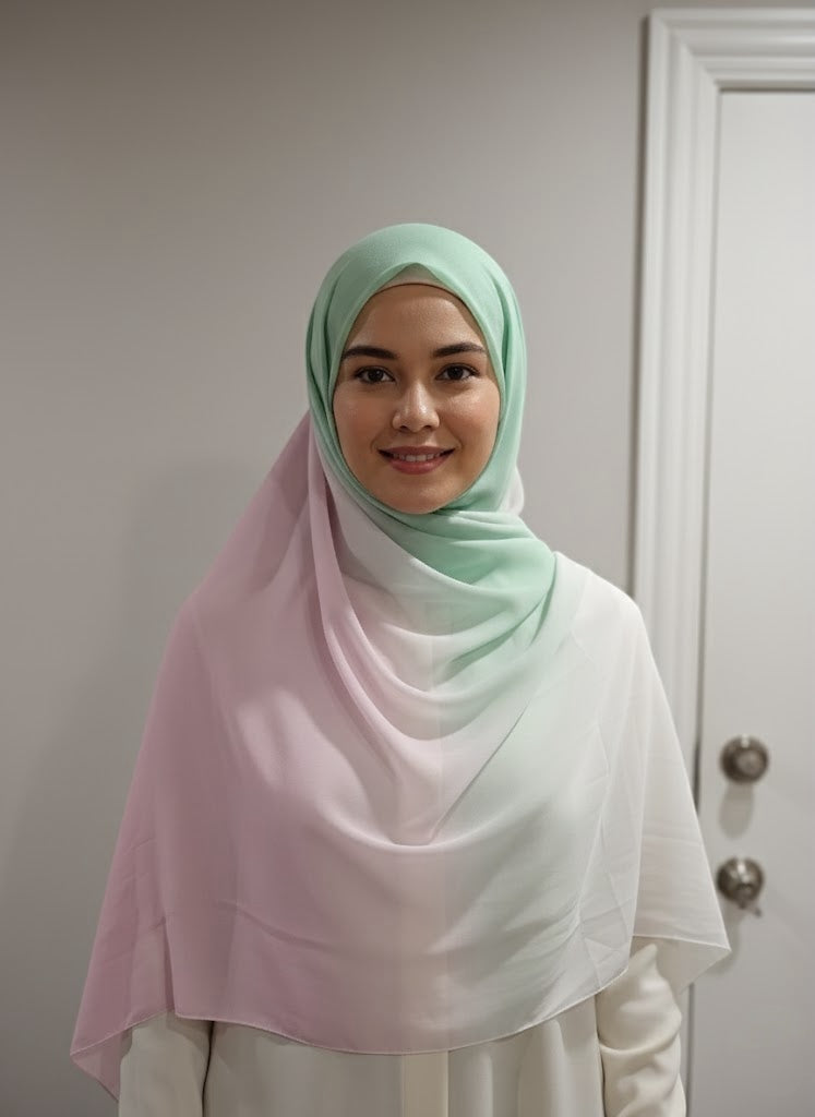 Chiffon shawl -hijab - Pink &amp; green