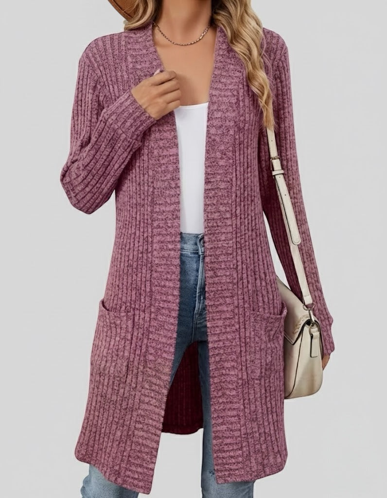 Velvet Women’s Elegant Textured Solid Color Open Front Sweater with Pockets – Soft, Cozy