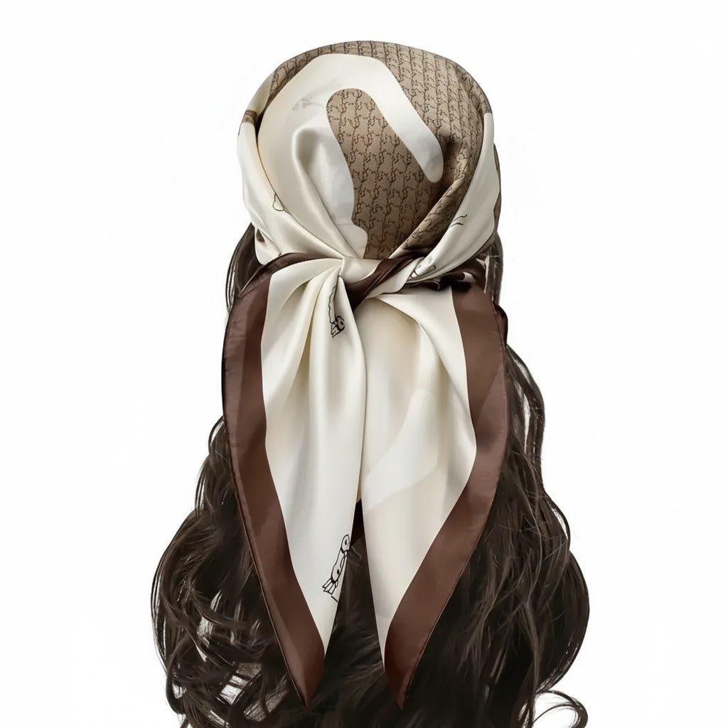 Elegant Vintage Square Scarf - Beige &amp; Brown