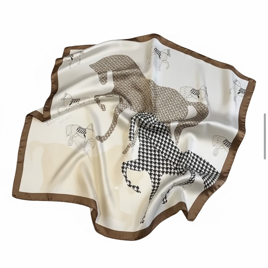 Elegant Vintage Square Scarf - Beige &amp; Brown