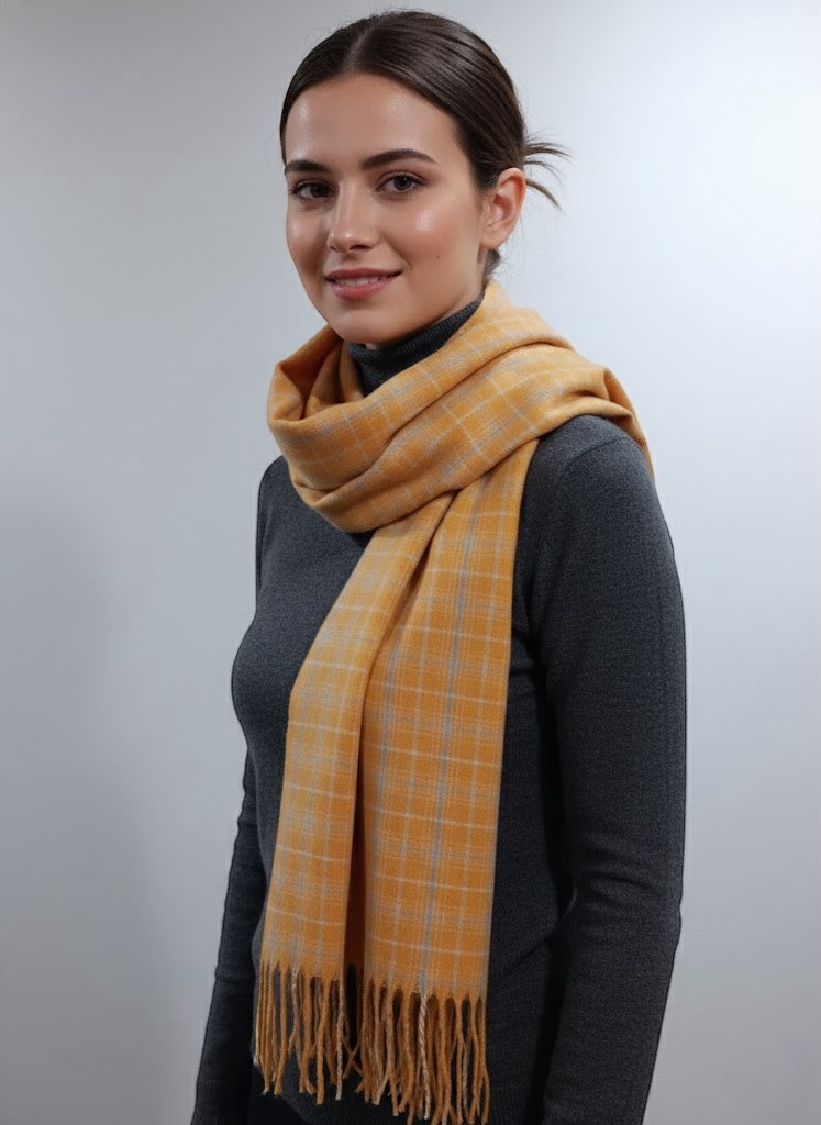 Classic Scarf Checkered Winter Wrap Cozy Yellow &amp; Grey