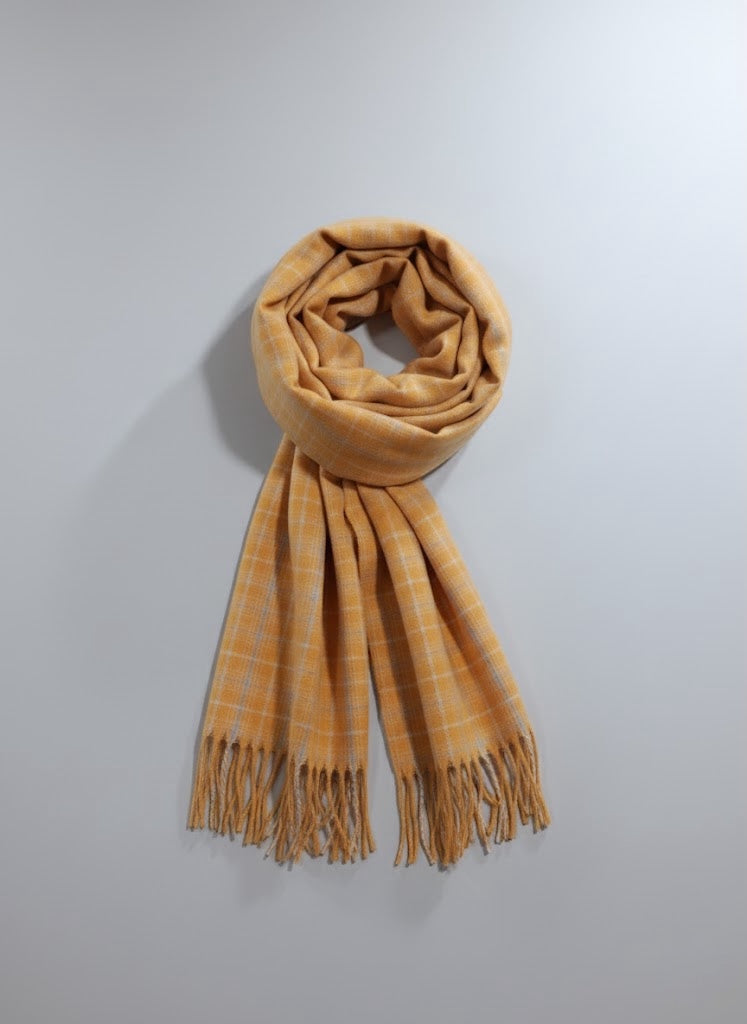 Classic Scarf Checkered Winter Wrap Cozy Yellow &amp; Grey