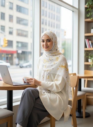 chiffon shawl - hijab - scattered floral pattern