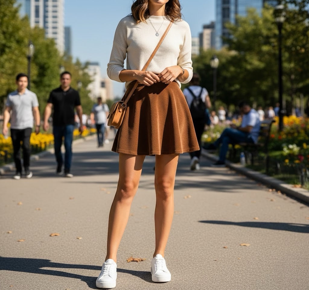 WhisperLine™ Corduroy Skirt-Brown Skirt