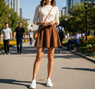 WhisperLine™ Corduroy Skirt-Brown Skirt