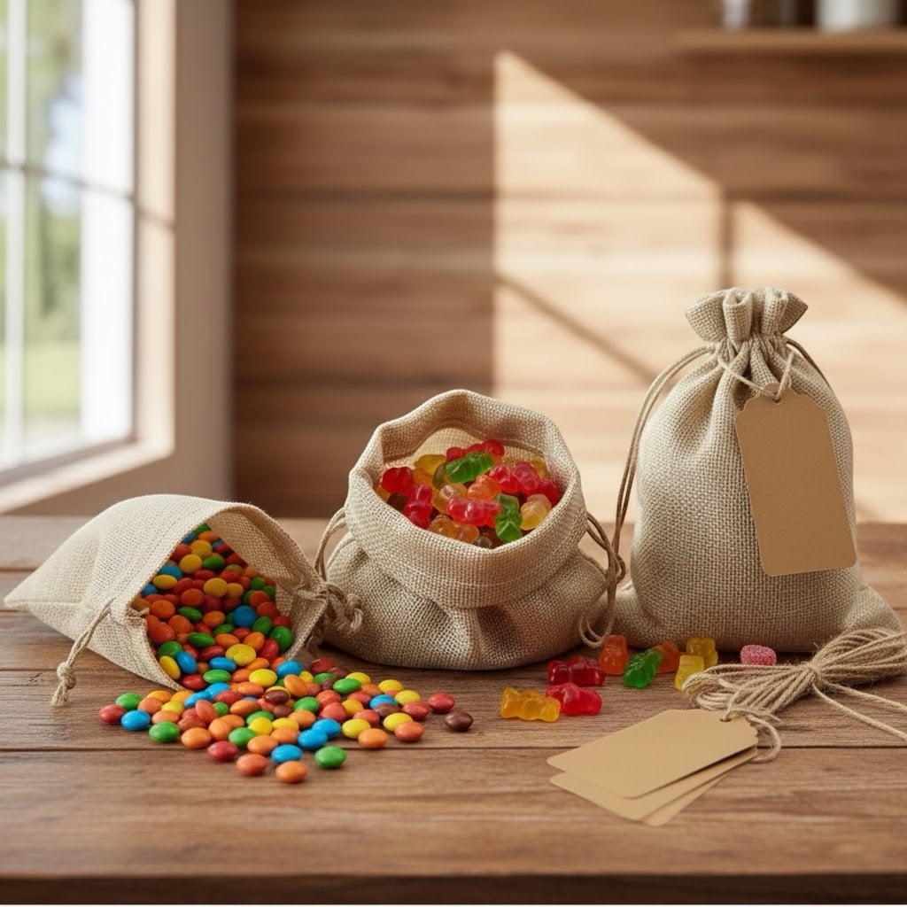 Gift Bags 10pcs High-Quality Linen Drawstring Bags with Tags – Reusable for Wedding Gifts, Party Favors