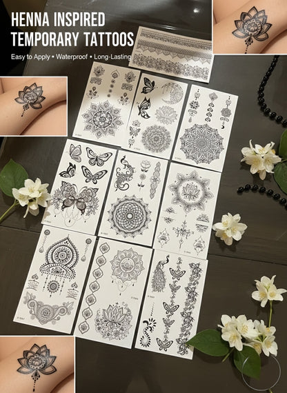 Henna Collection - Temporary Tattoo 10-Piece Traditional Henna-Inspired Patterns With Modern Artistry