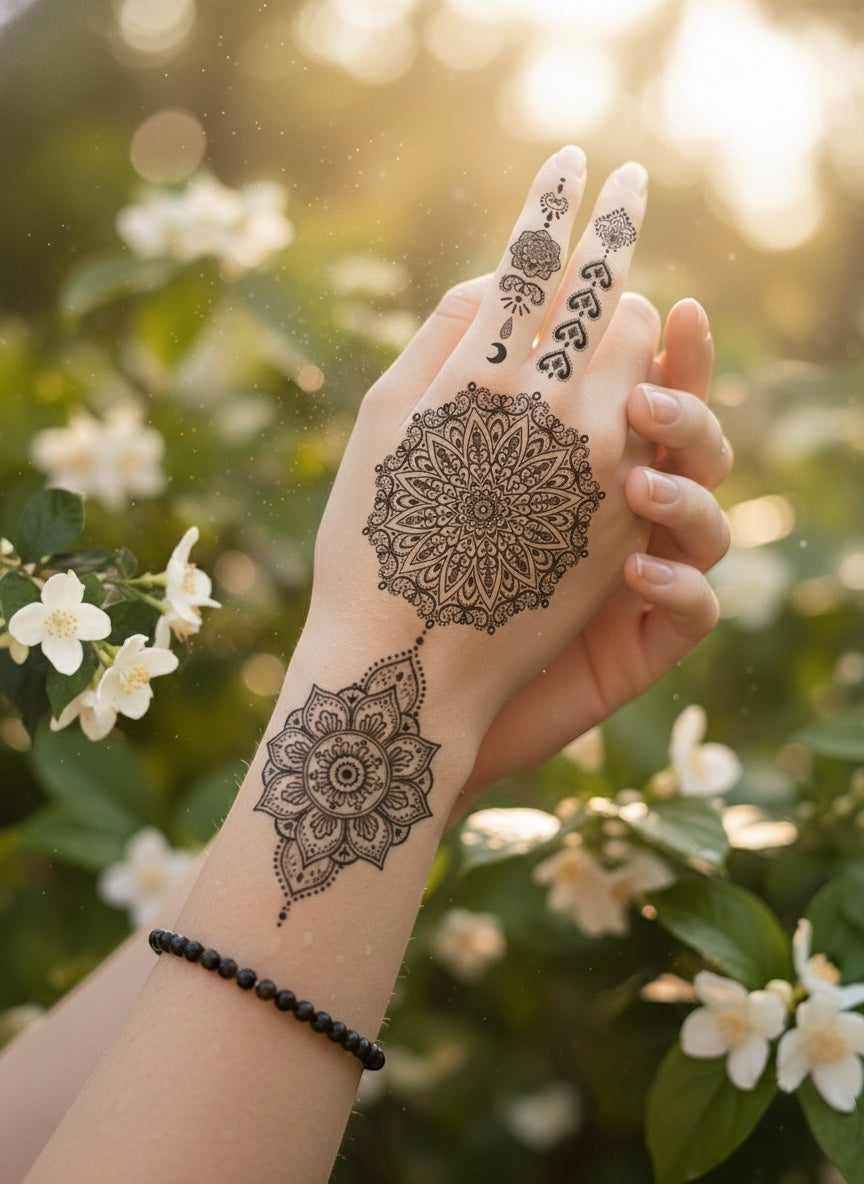 Henna Collection - Temporary Tattoo 10-Piece Traditional Henna-Inspired Patterns With Modern Artistry