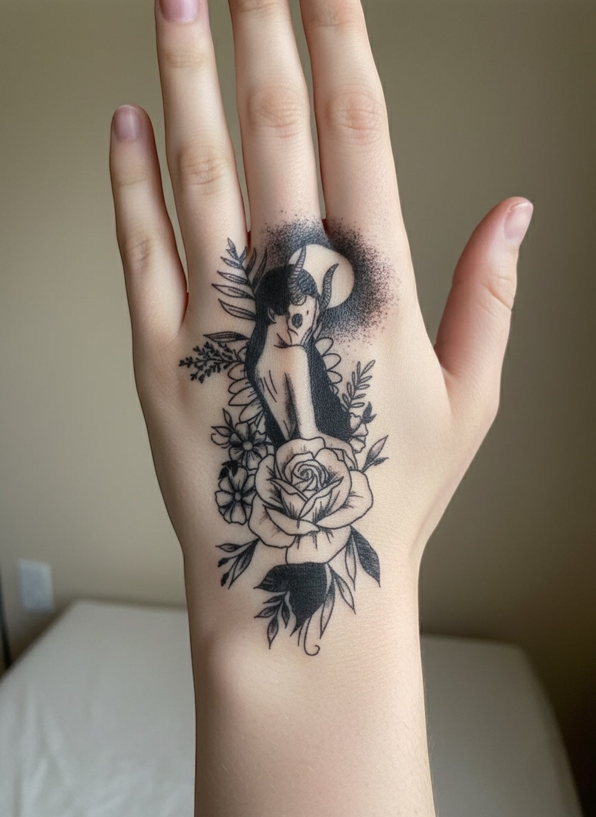 Aesthetic Minimalist Noir Floral Temporary Tattoo Bundle 8psc