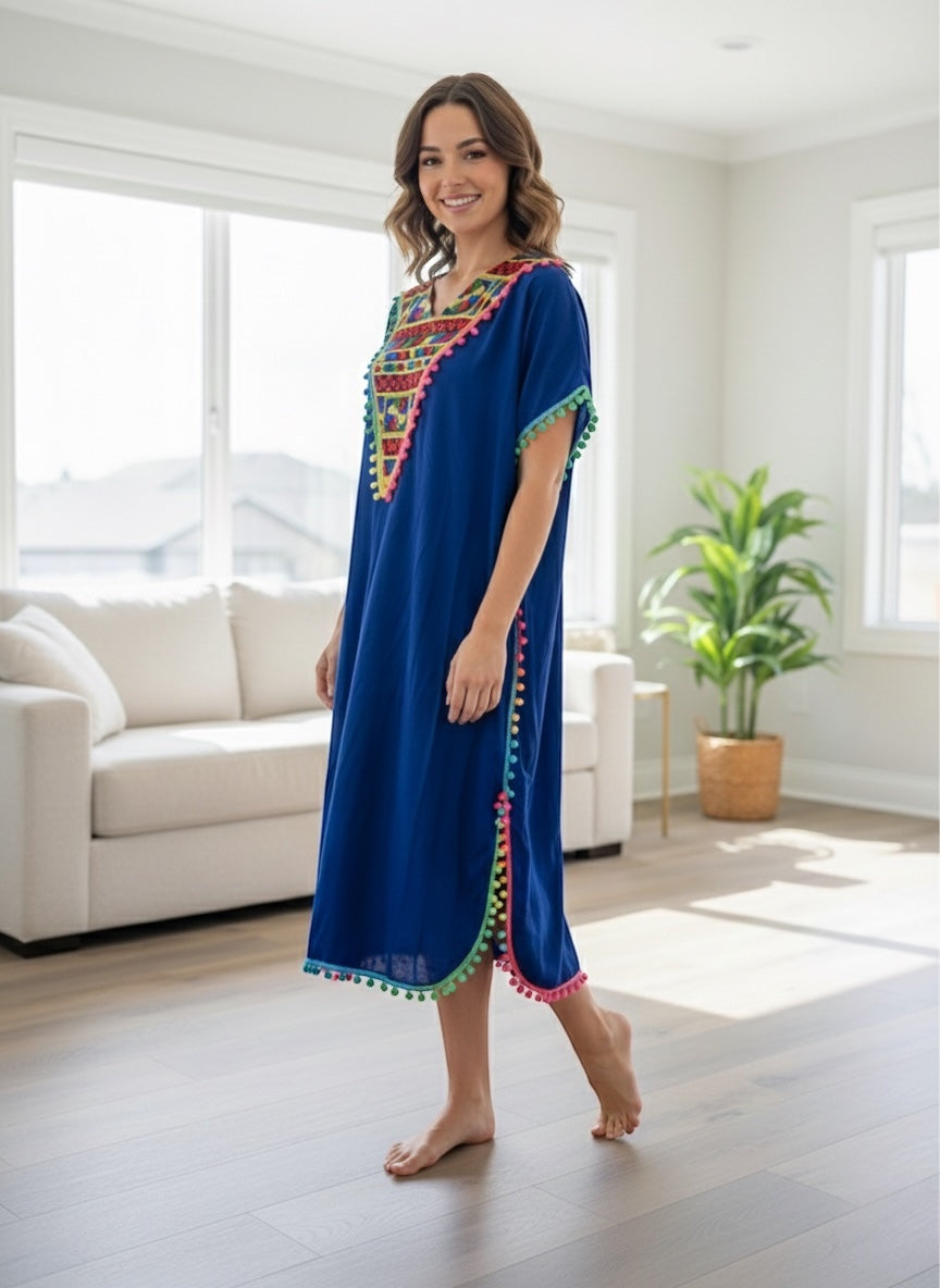 Lightweight Crepe Chiffon Home Dress - Egyptian Embroidered